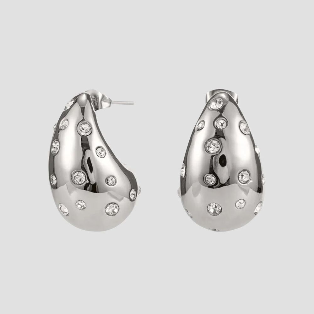 Silver mod style teardrop earrings with cubic zirconia earrings